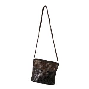 Vintage TALBOTS black woven LEATHER CROSSBODY BAG